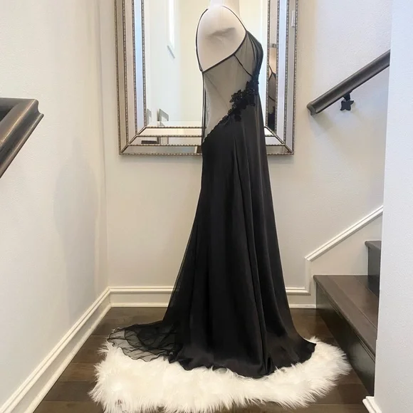 🌺SOLD🌺 Y2K Frederick’s of Hollywood Silky Sheer Black Maxi Gown Slip Dress - Picture 7 of 10